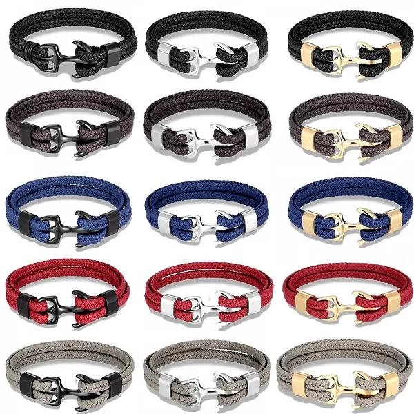 MKENDN – Bracelet ancre en cuir tissé pour homme et femme, accessoire de Sport en acier inoxydable noir avec boucle|5,39 €|OKKO MODE