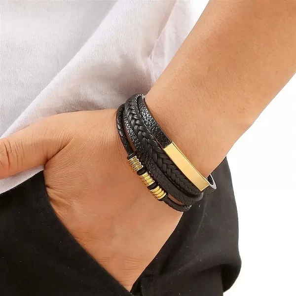 Bracelet en cuir multicouche tissé à la main pour hommes, classique, nouveau style, accessoire de mode, bijoux, vente en gros, l|4,49 €|OKKO MODE