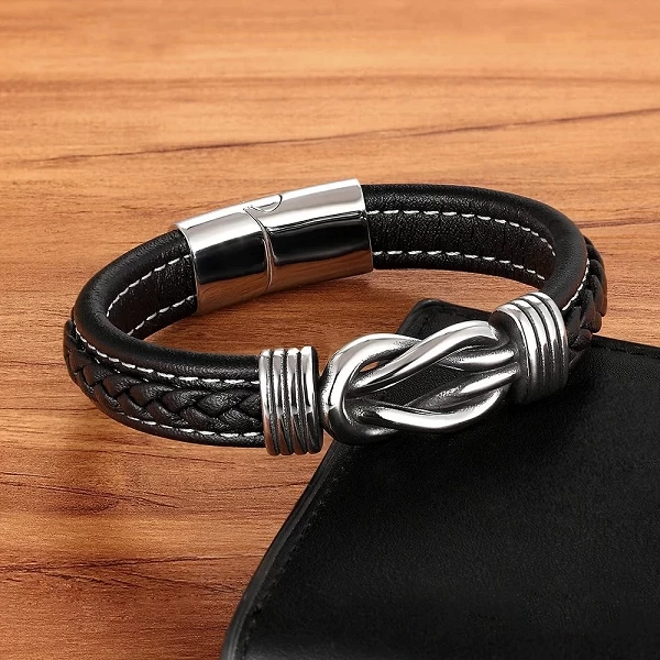 TYO-Bracelet géométrique en acier inoxydable pour hommes, fermoir magnétique tissé à la main, Bracelet en cuir noir et bleu, cad|6,29 €|OKKO MODE