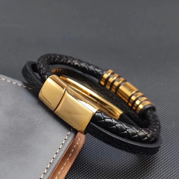 Bracelet multicouche en cuir tressé classique pour Homme, bijoux Punk, plaqué or, cadeau idéal|6,29 €|OKKO MODE