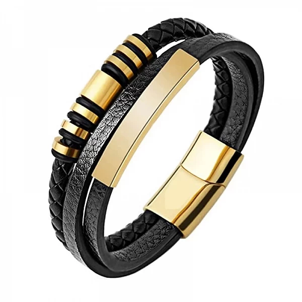 Bracelet multicouche en cuir tressé classique pour Homme, bijoux Punk, plaqué or, cadeau idéal|6,29 €|OKKO MODE