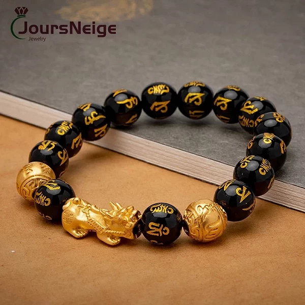 Bracelet Feng Shui en pierre d'obsidienne naturelle pour homme, personnalisé, bouddha perlé, guérison, bijoux en cristal, Pixiu,|16,19 €|OKKO MODE