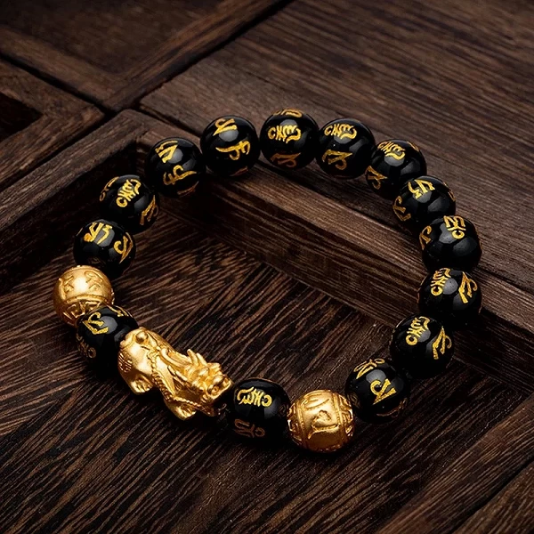 Bracelet Feng Shui en pierre d'obsidienne naturelle pour homme, personnalisé, bouddha perlé, guérison, bijoux en cristal, Pixiu,|16,19 €|OKKO MODE