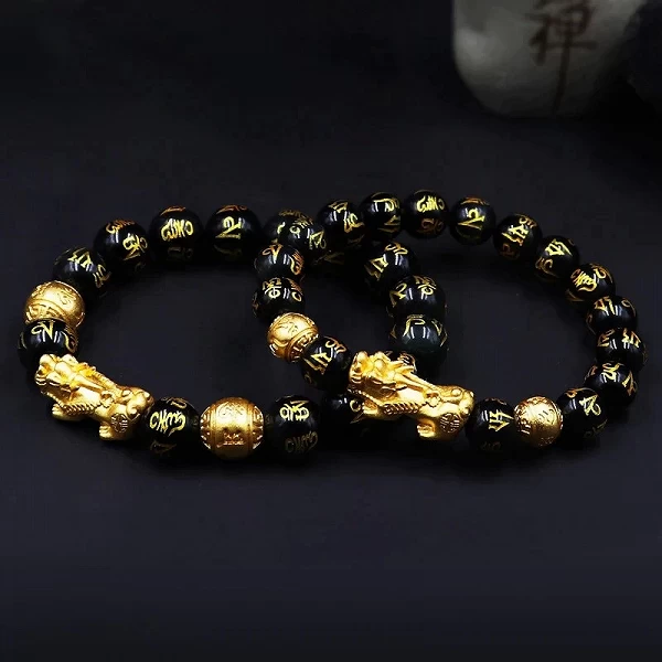 Bracelet Feng Shui en pierre d'obsidienne naturelle pour homme, personnalisé, bouddha perlé, guérison, bijoux en cristal, Pixiu,|16,19 €|OKKO MODE