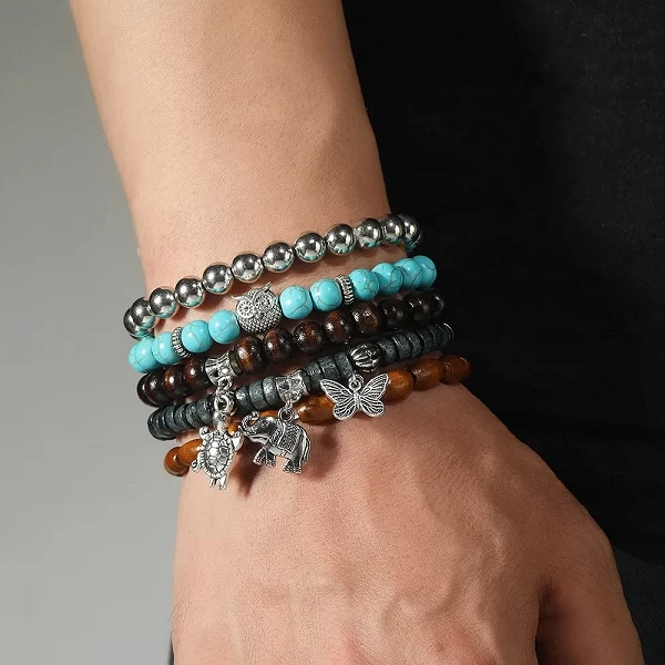 Bracelets de perles vintage de style bohème pour hommes et femmes, ensemble de bracelets multicouches en alliage, éléphant, tort|4,49 €|OKKO MODE