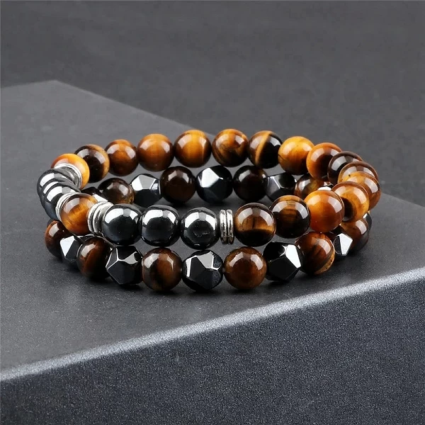 Bracelet irrégulier en pierre de lave hématite pour hommes, perles d'oeil de tigre naturel de 8mm, Bracelets pour Couples, bijou|3,99 €|OKKO MODE