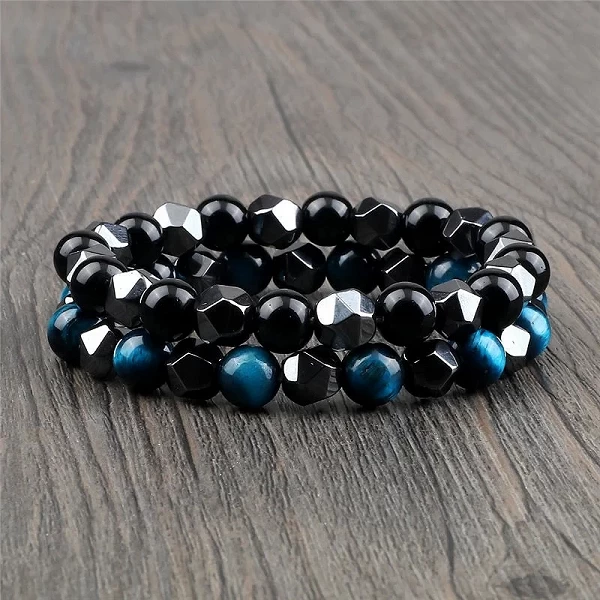 Bracelet irrégulier en pierre de lave hématite pour hommes, perles d'oeil de tigre naturel de 8mm, Bracelets pour Couples, bijou|3,99 €|OKKO MODE