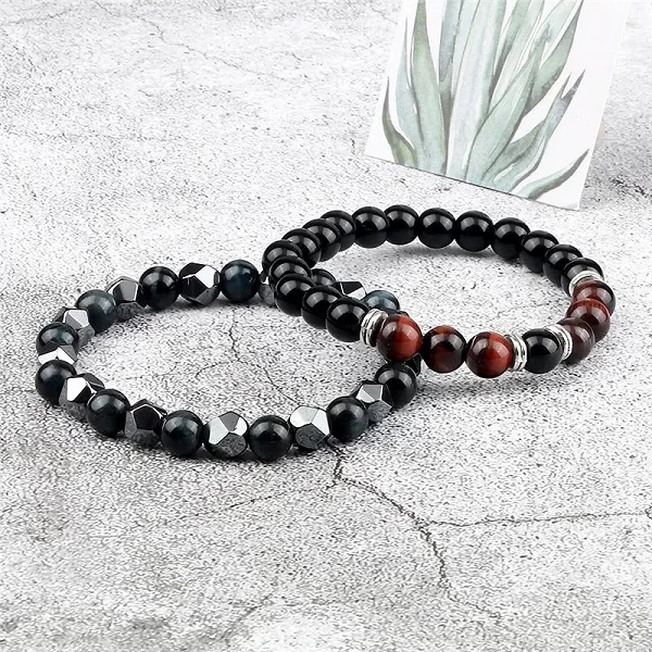 Bracelet irrégulier en pierre de lave hématite pour hommes, perles d'oeil de tigre naturel de 8mm, Bracelets pour Couples, bijou|3,99 €|OKKO MODE