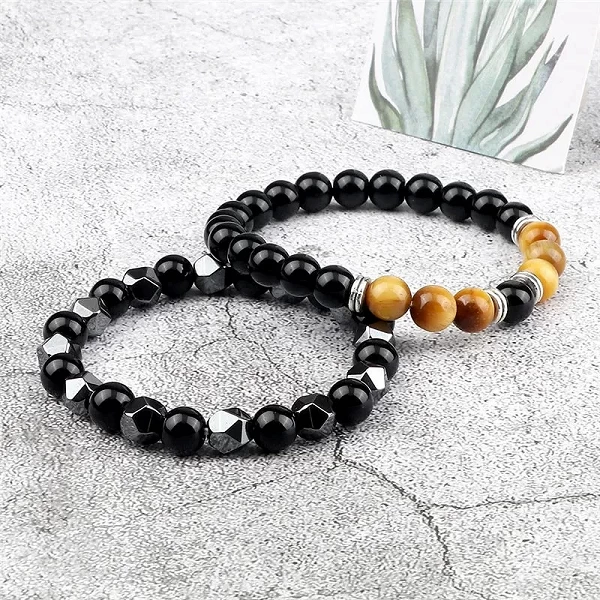 Bracelet irrégulier en pierre de lave hématite pour hommes, perles d'oeil de tigre naturel de 8mm, Bracelets pour Couples, bijou|3,99 €|OKKO MODE