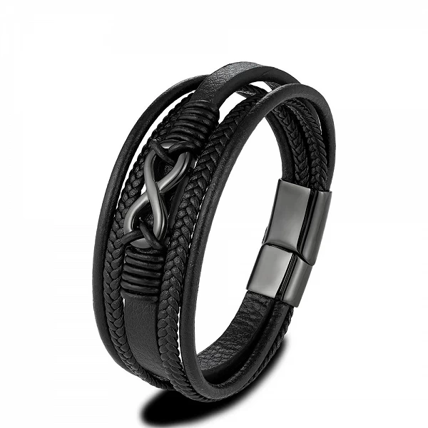 MKENjazz-Bracelet en cuir tressé multicouche pour homme et femme, bracelets extron classiques, acier inoxydable noir, bijoux tis|6,29 €|OKKO MODE