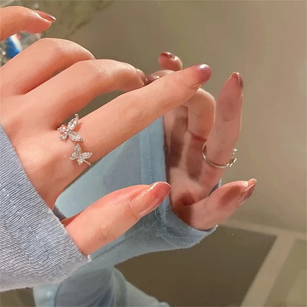 Bague papillon en cristal acrylique ouvert réglable pour femme, Kpop, document en argent, bijoux de fête à la mode, vente en gro|2,00 €|OKKO MODE