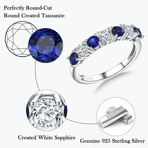 Bague de naissance en argent regardé 925 pour femme, coupe ronde, saphir blanc créé, émeraude, 7 pierres|58,27 €|OKKO MODE