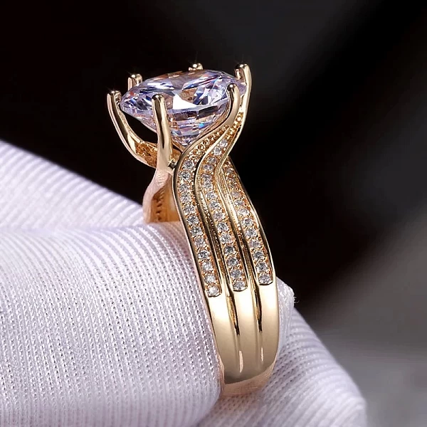 Bague de mariage en or pour femme, magnifique, 12mm, cubique, contre-indiqué, pour fête de fiançailles, bijoux brillant|4,00 €|OKKO MODE