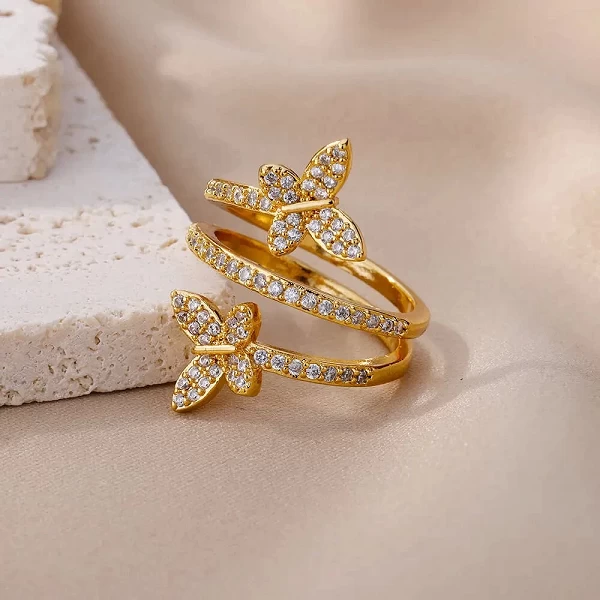 Bague papillon en acier inoxydable pour femme, bijoux esthétiques, cubique, contre-indiqué, luxe, couples|2,96 €|OKKO MODE