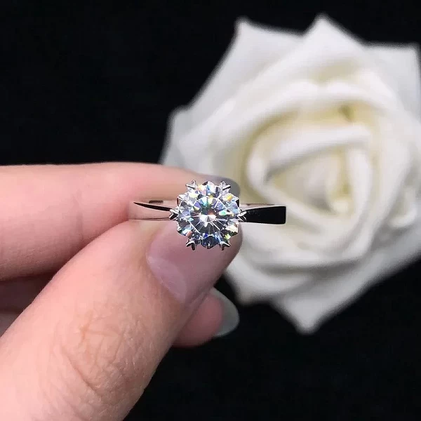 Bague en diamant Moissanite pour femme, or blanc massif 14 carats AU585|174,72 €|OKKO MODE