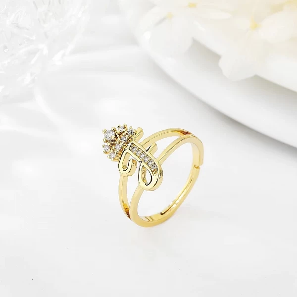 Bague lettre ouverte sur couronne pour femme, micro pavé, contre-indiqué, bijoux en cuivre, Bague en or réglables, cadeaux d'ann|4,39 €|OKKO MODE