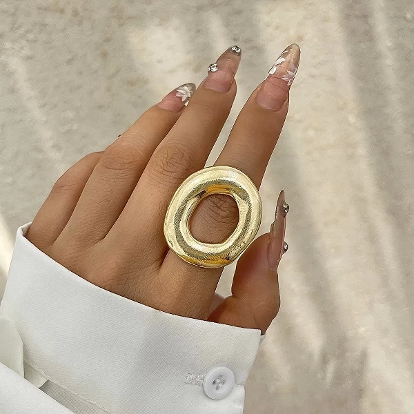 KunJoe-Bague en or exagéré pour femme, grand anneau rond brillant, optique géométrique, hip hop, bijoux de fête pour filles, ten|3,00 €|OKKO MODE