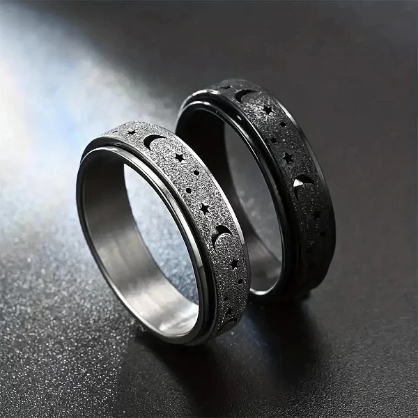 Bague Anti-anlande en Acier Inoxydable, Anneau Rotatif, Design ChimMoon et Étoile, Multi Couleurs à Choisir, 1 Pièce|3,04 €|OKKO MODE