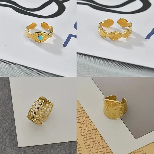 Bague Vintage en Acier Inoxydable Plaqué Or 14K pour Femme, 5 Pièces, Style Français, Ouverture Réglable, Bijoux, Cadeaux de ix|3,50 €|OKKO MODE