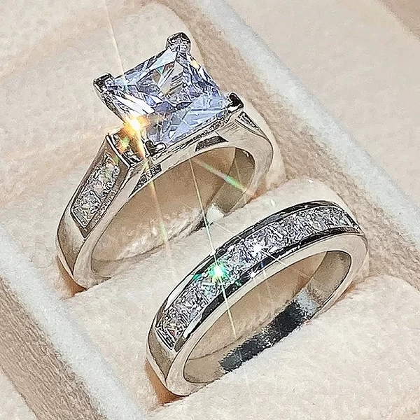 Ensemble de matiques de mariage carrées brillantes pour dames, matiques en zircone, accessoires de luxe, bijoux de fête de fianç|3,96 €|OKKO MODE