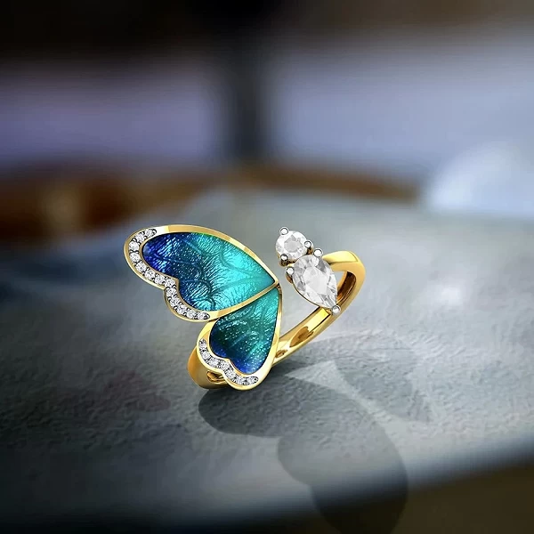 Bague ajustable avec papillon bleu pour femme, bijou Simple, romantique, élégant, cadeau d'anniversaire, à la mode, A3M465|3,01 €|OKKO MODE