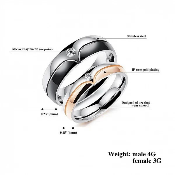 Bagues de mariage en acier inoxydable pour hommes et femmes, bague de couple CZ, bijoux de fiançailles, mode|8,99 €|OKKO MODE