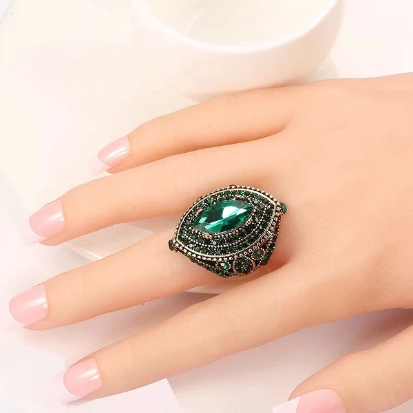 Bague de Luxe Antique pour Femme, Look Vintage, Clip Vert AAA, Bijoux Boho, Breloque Document Or, Bague de Mariage Ethnique|2,96 €|OKKO MODE