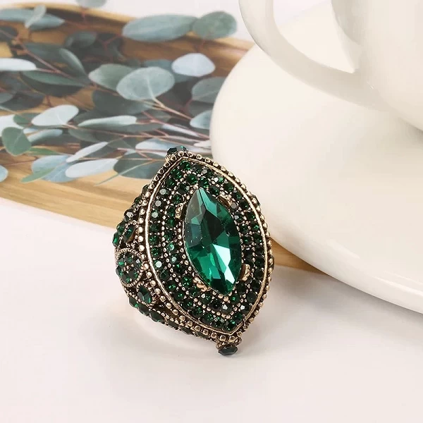 Bague de Luxe Antique pour Femme, Look Vintage, Clip Vert AAA, Bijoux Boho, Breloque Document Or, Bague de Mariage Ethnique|2,96 €|OKKO MODE