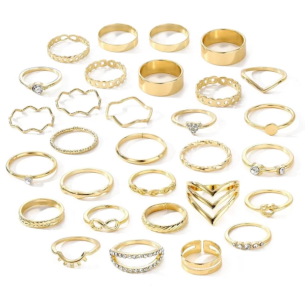 Ensemble de 30 bagues filles couleurs or et argent, bijoux géométriques empilables|8,82 €|OKKO MODE