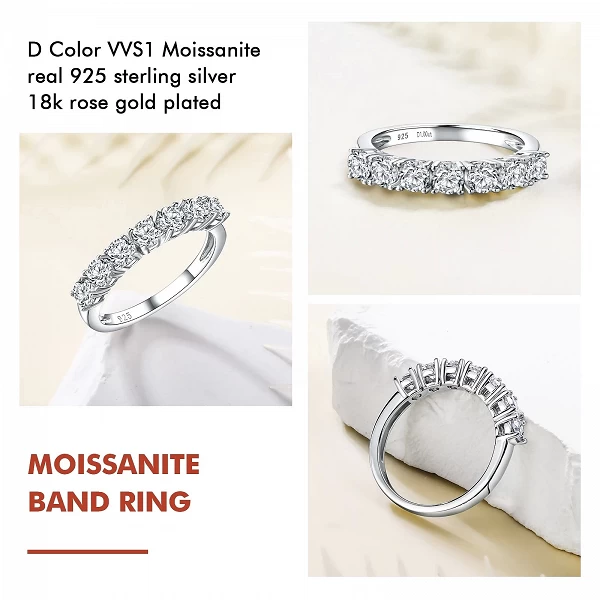 Bague ronde Moissanite pour femme, 1.1 argent véritable, plaqué rhodium, bague d'éternité, bijoux qualité, cadeaux|75,02 €|OKKO MODE