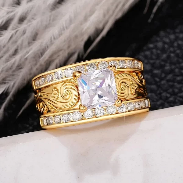 Bague de mariage carrée princesse de luxe pour femme, bijoux faits à la main créatifs, motif sculpté, zircone|2,96 €|OKKO MODE