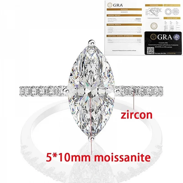 Bague Moissanite Argent Sterling S925, Diamant Marquise Femme|37,00 €|OKKO MODE