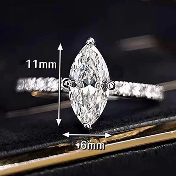 Bague Moissanite Argent Sterling S925, Diamant Marquise Femme|37,00 €|OKKO MODE