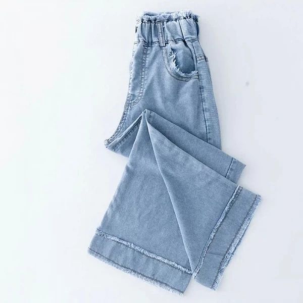 Jeans taille haute en denim pour filles, pantalons à jambes larges, coupe mince, jean décontracté tout match, mode pour enfants,|29,11 €|OKKO MODE