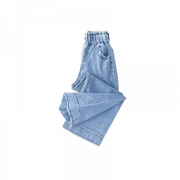 Jeans taille haute en denim pour filles, pantalons à jambes larges, coupe mince, jean décontracté tout match, mode pour enfants,|29,11 €|OKKO MODE