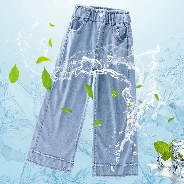 Jeans taille haute en denim pour filles, pantalons à jambes larges, coupe mince, jean décontracté tout match, mode pour enfants,|29,11 €|OKKO MODE