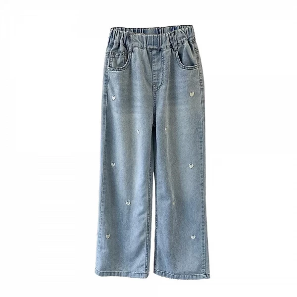 Jeans brodés pour filles, pantalons respirants à jambes larges, jeans pour enfants, mode procureur, été, ciel d'amour|21,59 €|OKKO MODE