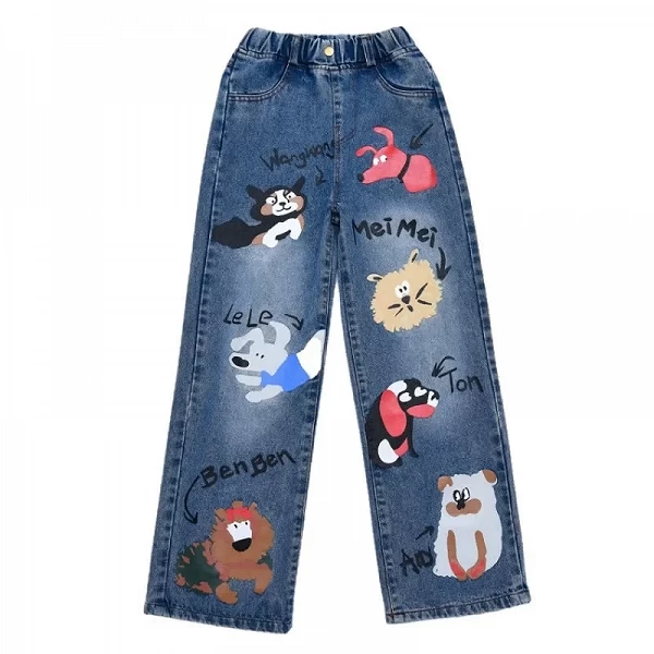 Jean bleu imprimé dessin animé pour adolescentes, pantalon en denim, taille élastique, pantalon amincissant, mode printemps|22,20 €|OKKO MODE