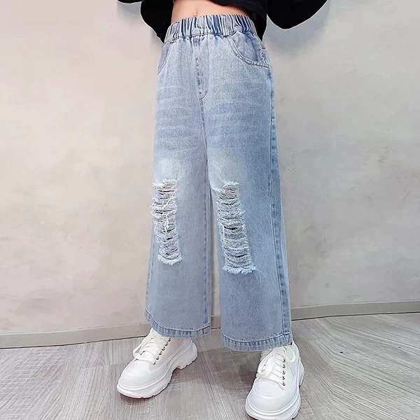 Jeans à grands trous pour fille et garçon, vêtements de style décontracté pour enfants de 6, 8, 10, 12 et 14 ans, printemps et a|19,80 €|OKKO MODE