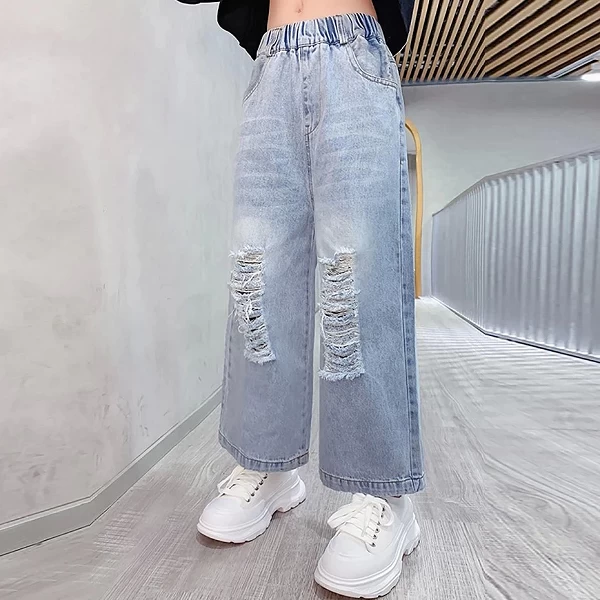 Jeans à grands trous pour fille et garçon, vêtements de style décontracté pour enfants de 6, 8, 10, 12 et 14 ans, printemps et a|19,80 €|OKKO MODE