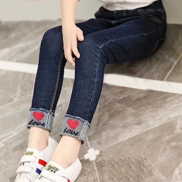 Jeans brodés lapin dessin animé pour filles, pantalons pour enfants, denim coupe couvertes, mode coréenne, vêtements pour enfant|18,89 €|OKKO MODE