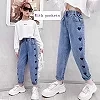 Printemps Automne Bol Jeans Fille Adolescente artificiel astique Taille Haute Denim Large Jambe Pantalon Enfants Droite fjChildr|14,06 €|OKKO MODE