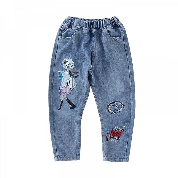 Printemps Automne Bol Jeans Fille Adolescente artificiel astique Taille Haute Denim Large Jambe Pantalon Enfants Droite fjChildr|14,06 €|OKKO MODE