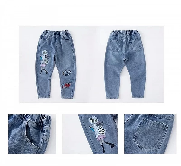 Printemps Automne Bol Jeans Fille Adolescente artificiel astique Taille Haute Denim Large Jambe Pantalon Enfants Droite fjChildr|14,06 €|OKKO MODE