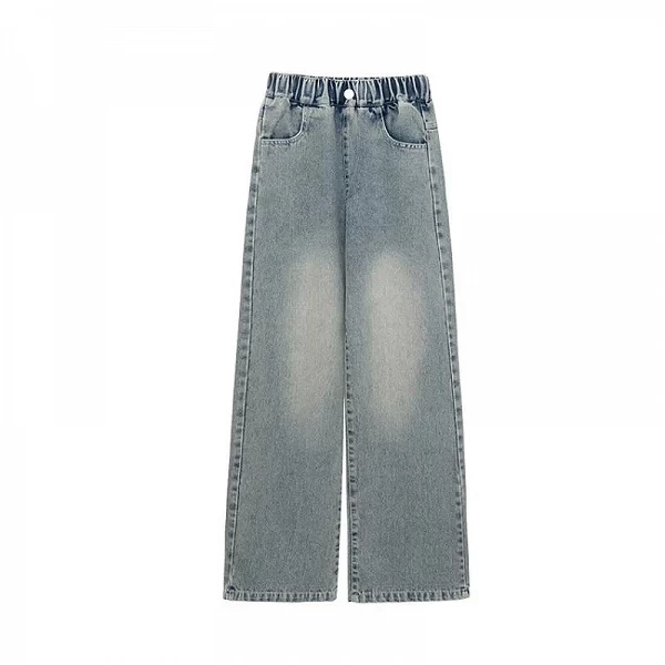 Jean en denim à jambes larges pour filles, pantalon en V, coupe droite, couleur unie, mode décontractée, printemps automne, FJ6-|21,24 €|OKKO MODE