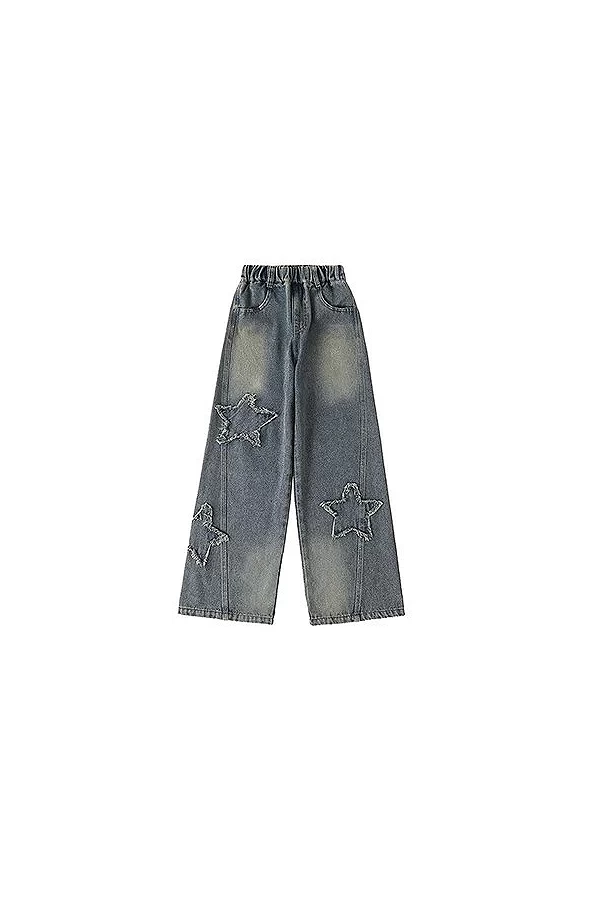 Jeans à jambes larges pour adolescentes, pantalons en denim pour enfants, motif étoile, vêtements pour enfants, nouvelle mode, p|21,07 €|OKKO MODE