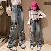 Jeans à jambes larges pour adolescentes, pantalons en denim pour enfants, motif étoile, vêtements pour enfants, nouvelle mode, p|21,07 €|OKKO MODE