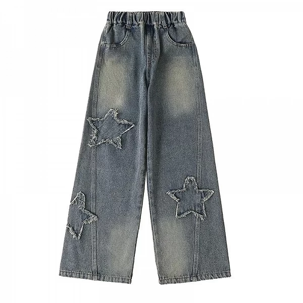 Jeans à jambes larges pour adolescentes, pantalons en denim pour enfants, motif étoile, vêtements pour enfants, nouvelle mode, p|21,07 €|OKKO MODE