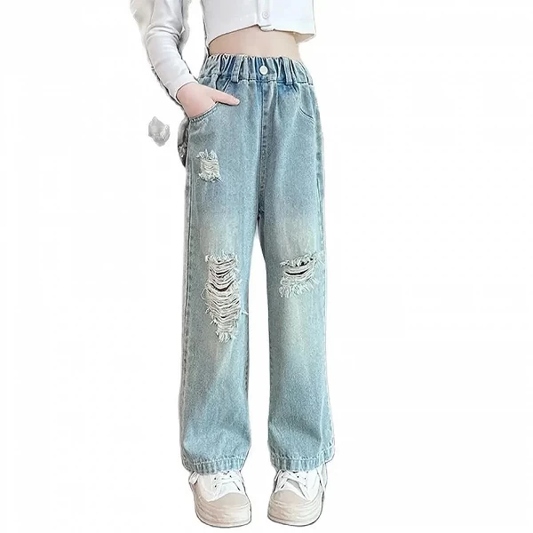 Jeans déchirés à grands trous pour filles, vêtements pour enfants, style décontracté, printemps, automne, 6, 8, 10, 12, 14|19,08 €|OKKO MODE