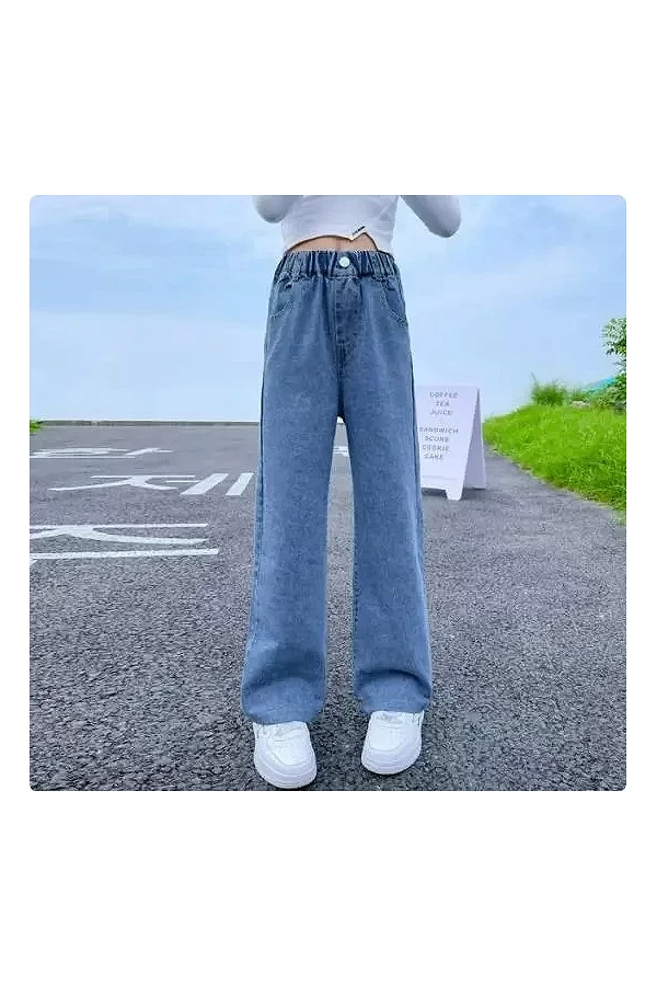 Jean à Jambes Larges Bleu pour Fille, Pantalon en Denim Décontracté pour Adolescents de 12, 13 et 14 ans, Nouvelle Collection|12,95 €|OKKO MODE